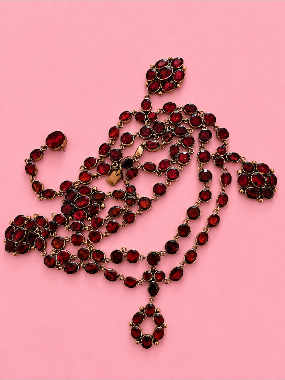 Vintage 10K Gold and Garnet Bezel Set Necklace - Picture 2 of 7